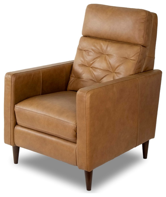 Felina Mid Century Modern Tight Back Genuine Leather Recliner Chair in Tan   Midcentury   Recliner Chairs   by Homesquare  Houzz