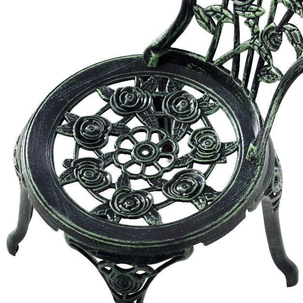 Costway Patio Furniture Cast Aluminum Rose Design Bistro Set Antique Green green