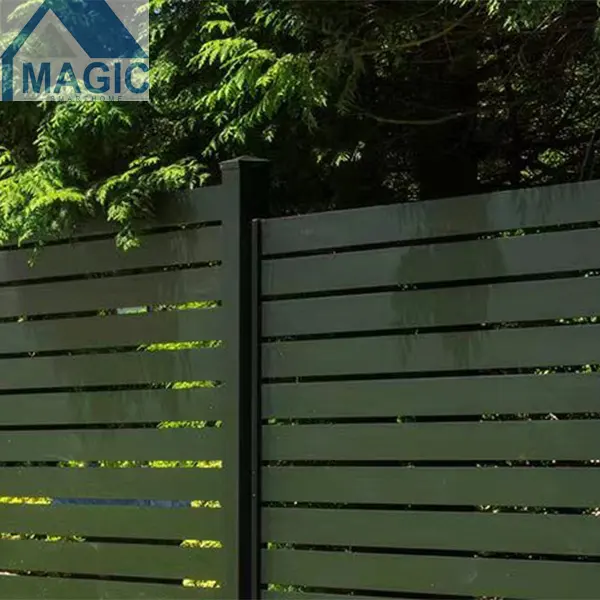 Powder coated black garden decorative welded blade aluminum slat 3D fence panels