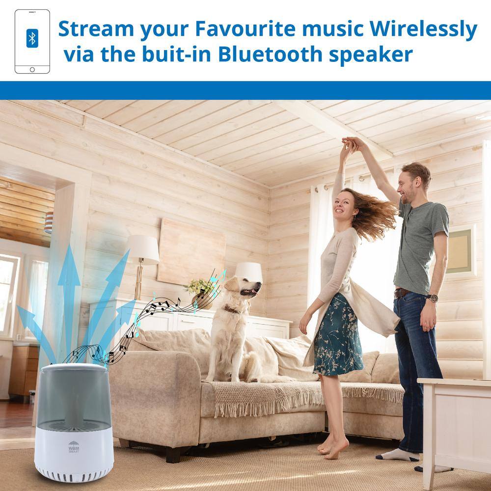 WBM SMART 12.9 in. Smart Air Purifier 25dB Quiet Air Cleaner with Bluetooth Speaker Remove 99.99% Germs AR-03-WHITE-01