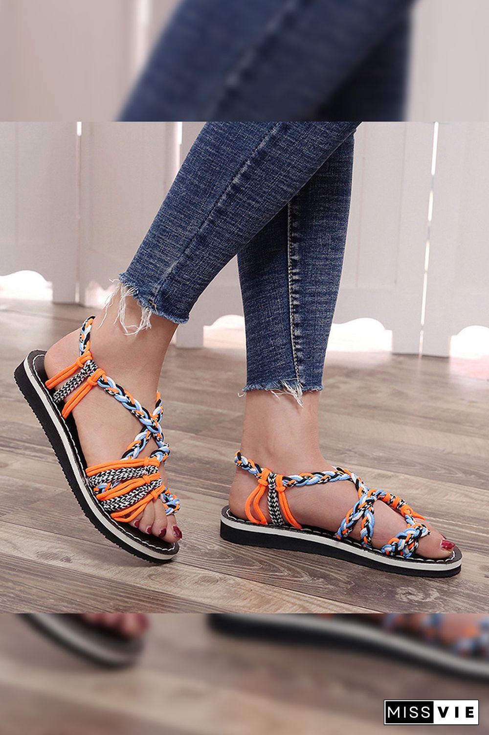 Colorful Rope Twist Knot Splicing Flat Sandals