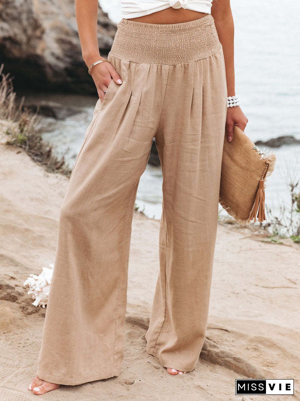 Spring Summer for Women 2022 New Women Pants Office Lady Cotton Linen Pockets Solid Loose Casual White Wide Leg Long Trousers