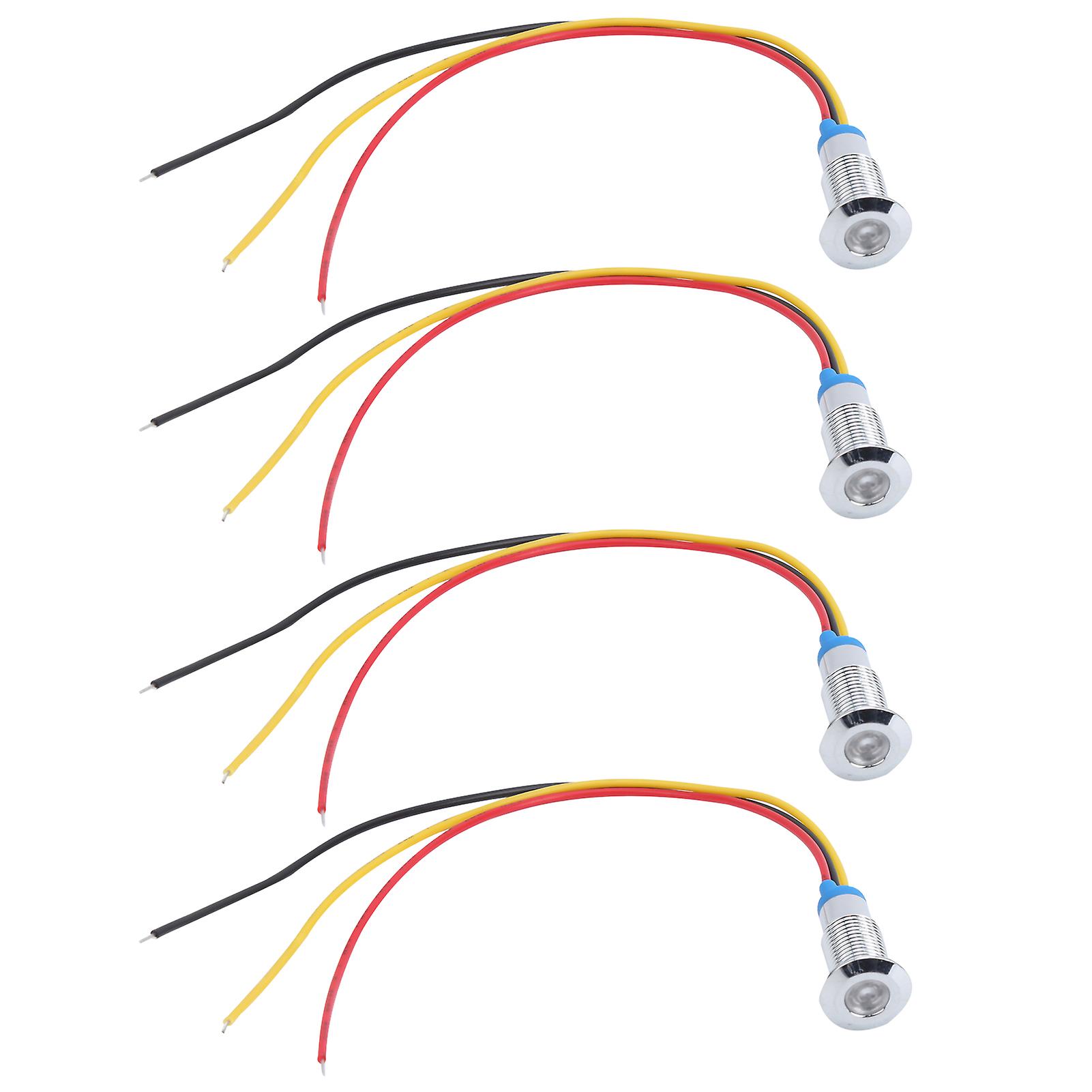 4 Set Led Indicator Light Signal 2color Common Anode Waterproof Metal 8mm 220v Rouge + Jaune