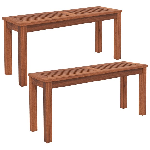 Tangkula 1pc 2pcs Patio Wood Bench 2 person Solid Wood Bench W Slatted Seat 39 5 Long Bench W Stable Wood Frame