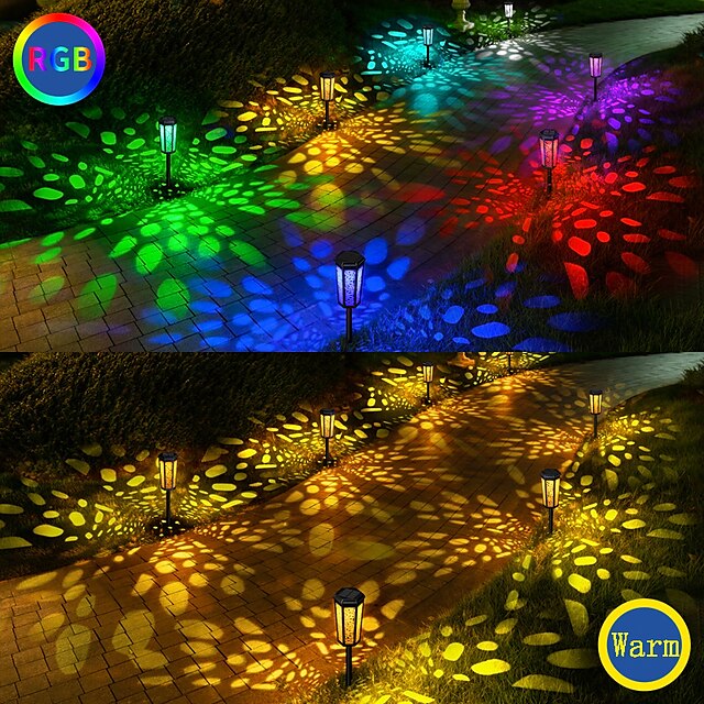 Solar Light Hollow Lawn Retro Garden Light RGB Warm White 2 Modes Lighting Outdoor Garden Courtyard Waterproof Solar Lawn Light Park Walkway Decor Lights