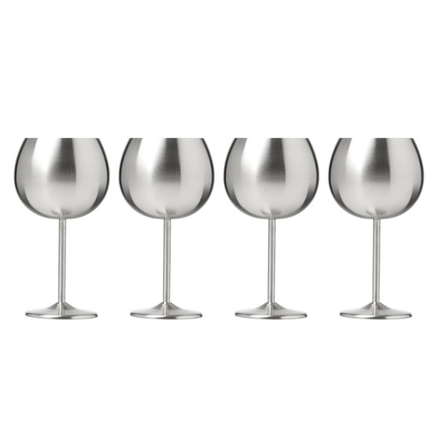 Cambridge Silversmiths Set Of 4 18oz Stainless Steel Wine Glasses Silver