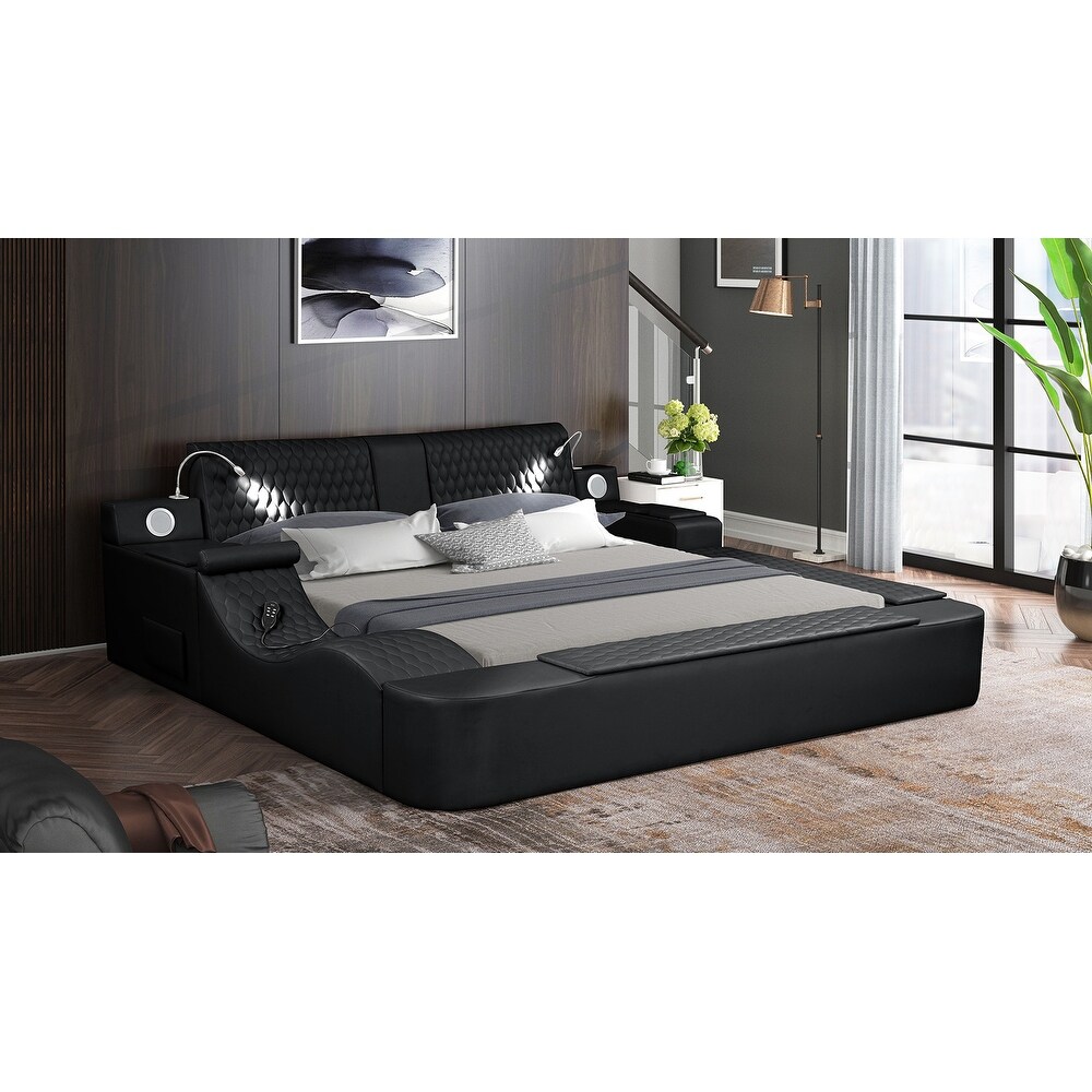 Zoya Modern Style King Bed Made with Wood  Built in USB Hookups   Remote Controlled Massage