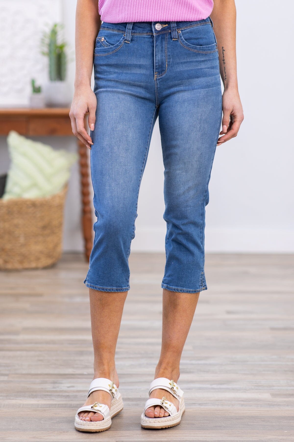 YMI Medium Wash High Rise Capris