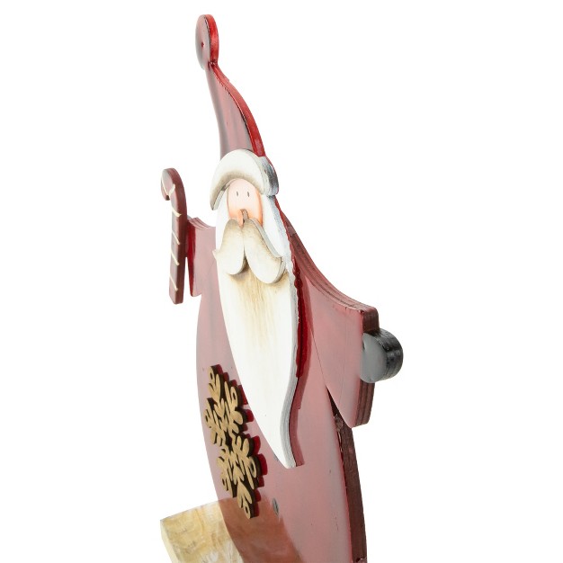 Santa With Candy Cane Wooden Christmas Decoration