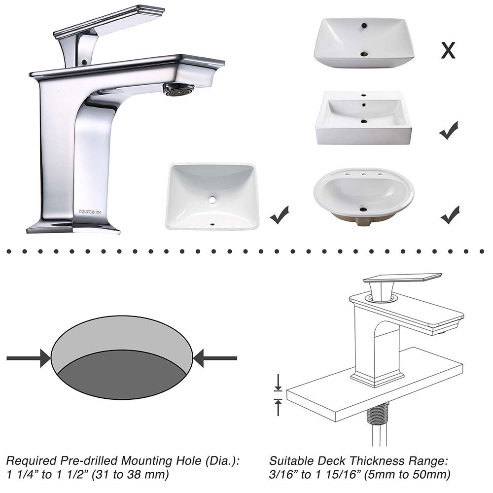 Aquaterior Bathroom Sink Faucet 1-Handle Cold & Hot, 6.7