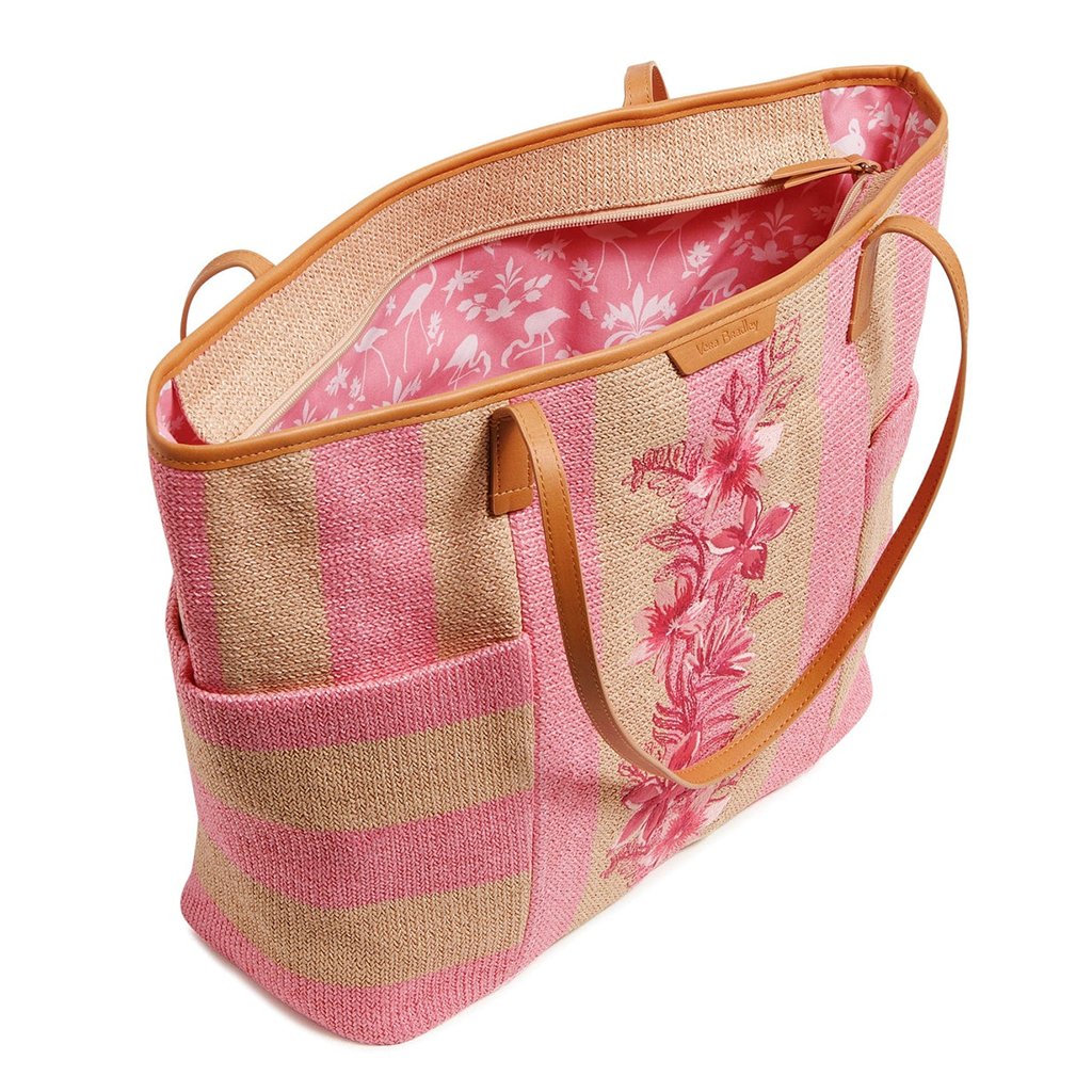 Vera Bradley  Straw Beach Tote in Candy Pink Stripe Straw