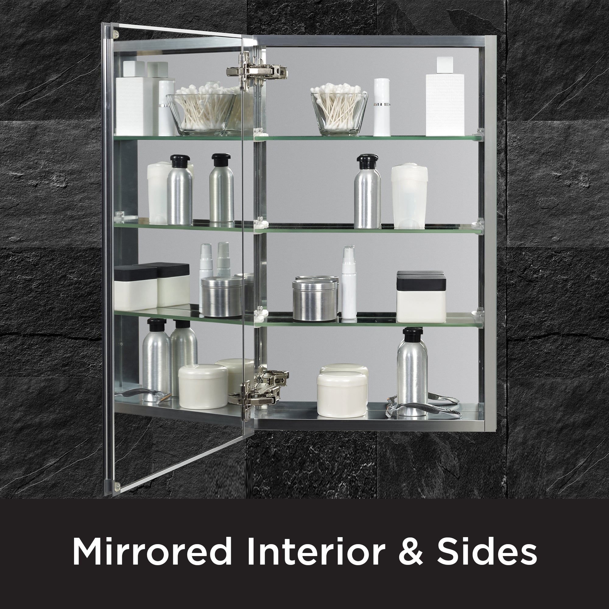 Designer Series by Zenith Aluminum Beveled Mirror Medicine Cabinet, 15 x 26 in., Frameless