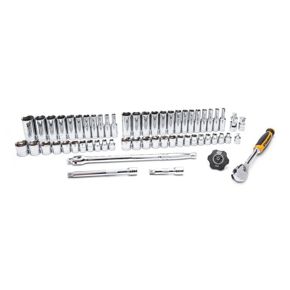 GEARWRENCH 38 in. Drive 90-Tooth 6-Point Standard and Deep SAEMetric Mechanics Tool Set (58-Piece) 85868