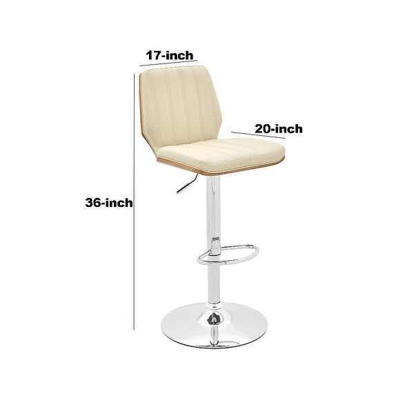 Adjustable Swivel Cream Faux Leather with Walnut Back and Chrome Bar Stool - 20 L x 17 W x 36 H Inches