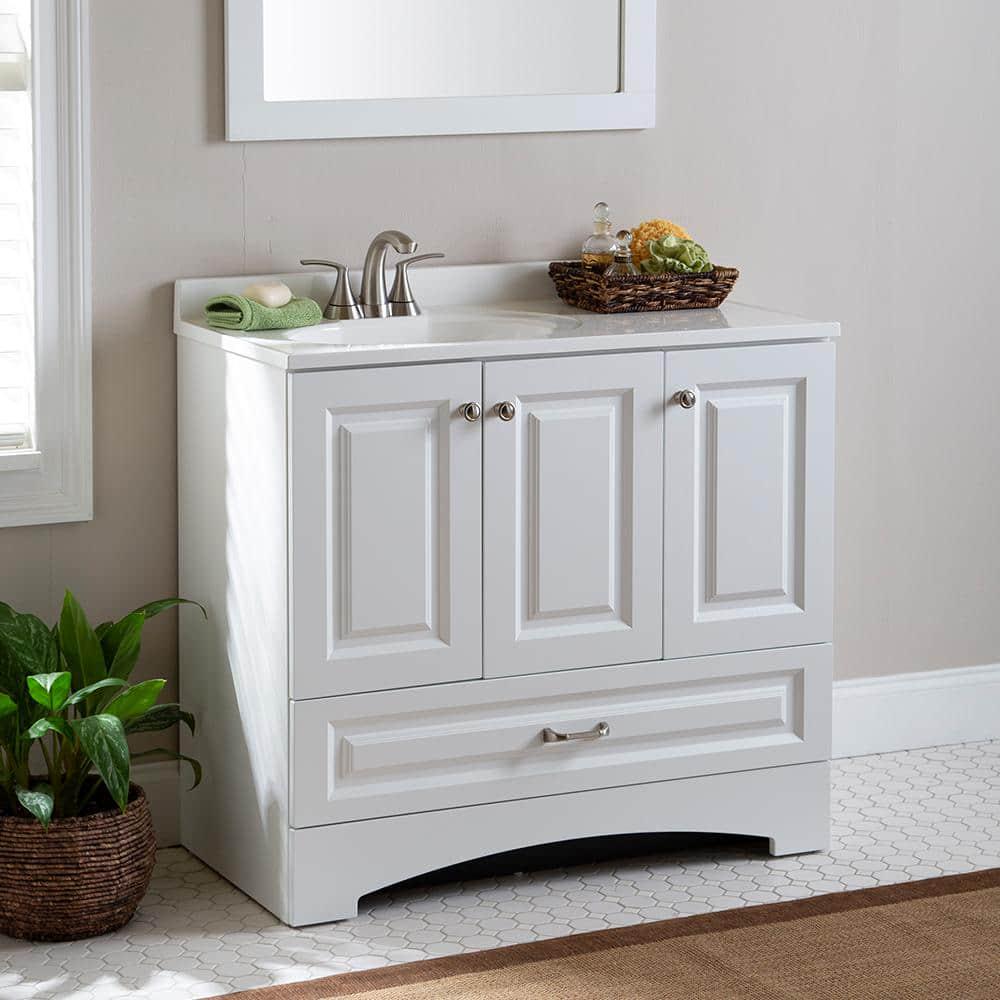 Glacier Bay Lancaster 365 in W x 1863 in D Raised Panel Bath Vanity in White with White Cultured Marble Top