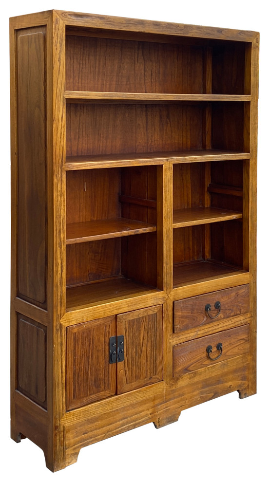 Rustic Raw Wood Medium Brown Bookcase Display Cabinet Hcs5944   Transitional   Bookcases   by Golden Lotus Antiques  Houzz