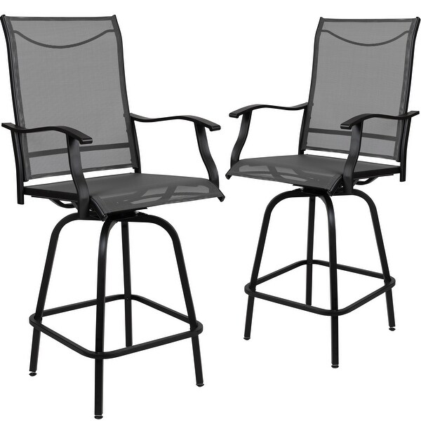 All Weather Outdoor Grey with Black Galvanized Steel Swivel Bar Stools