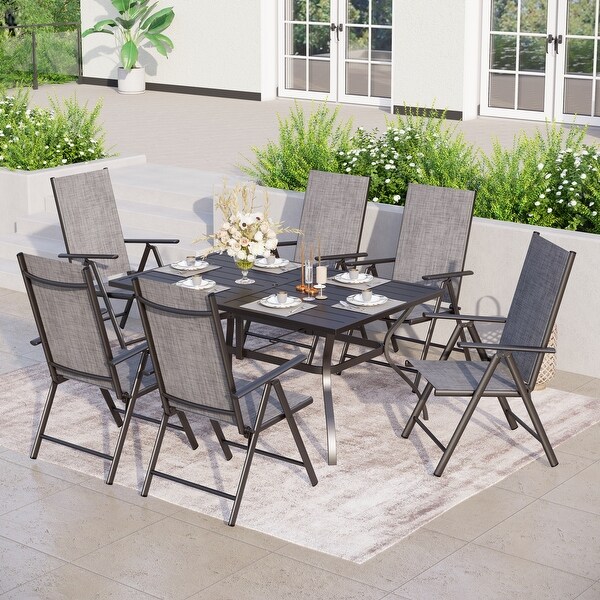 Outdoor 5/7Piece Patio Dining Set，7positon Reclining Folding Sling Chair and ECoating Metal Steel Table