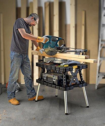 Keter – 197283 Folding Table Work Bench for Miter Saw Stand, Woodworking Tools and Accessories with Included 12 Inch Wood Clamps – Easy Garage Storage Black/Yellow