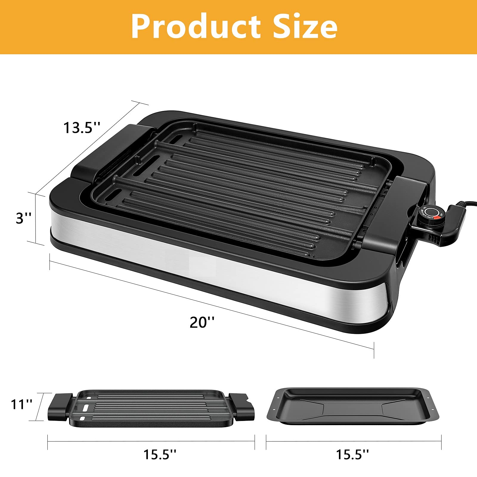 Costzon Indoor Smokeless Grill, 1500W Electric BBQ Griddle Contact Grilling with Removable Drip Tray