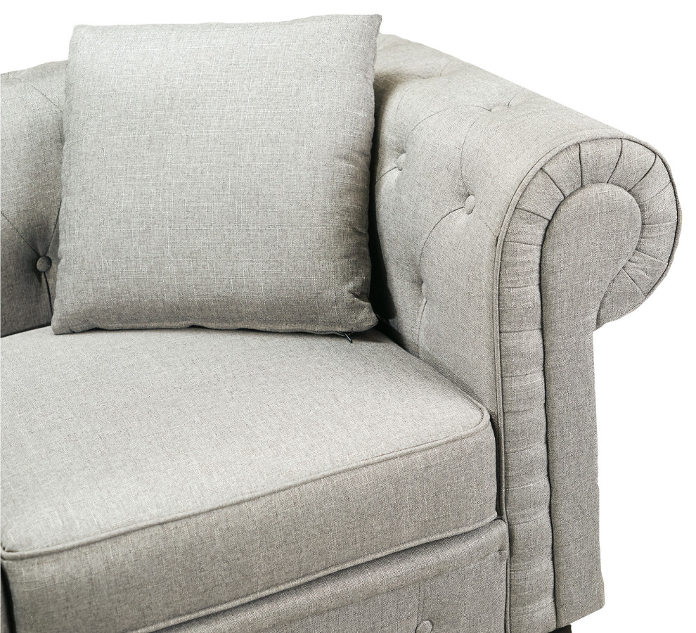 Cerna 82.7 quotLinen Rolled Arm Chesterfield Sofa  Light Grey   Traditional   Sofas   by E VISION INTL INC.  Houzz