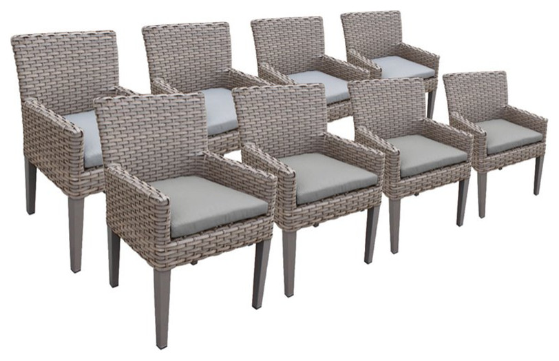 TK Classics Oasis Patio Dining Arm Chair in Gray (Set of 8)   Tropical   Outdoor Dining Chairs   by Homesquare  Houzz