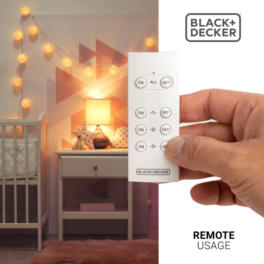 BLACK+DECKER 1 Amp to 15 Amp Plug-In Indoor Wireless Remote Control System with 3 Smart Adapters Grounded and 1 Remote, White BDXPA0002