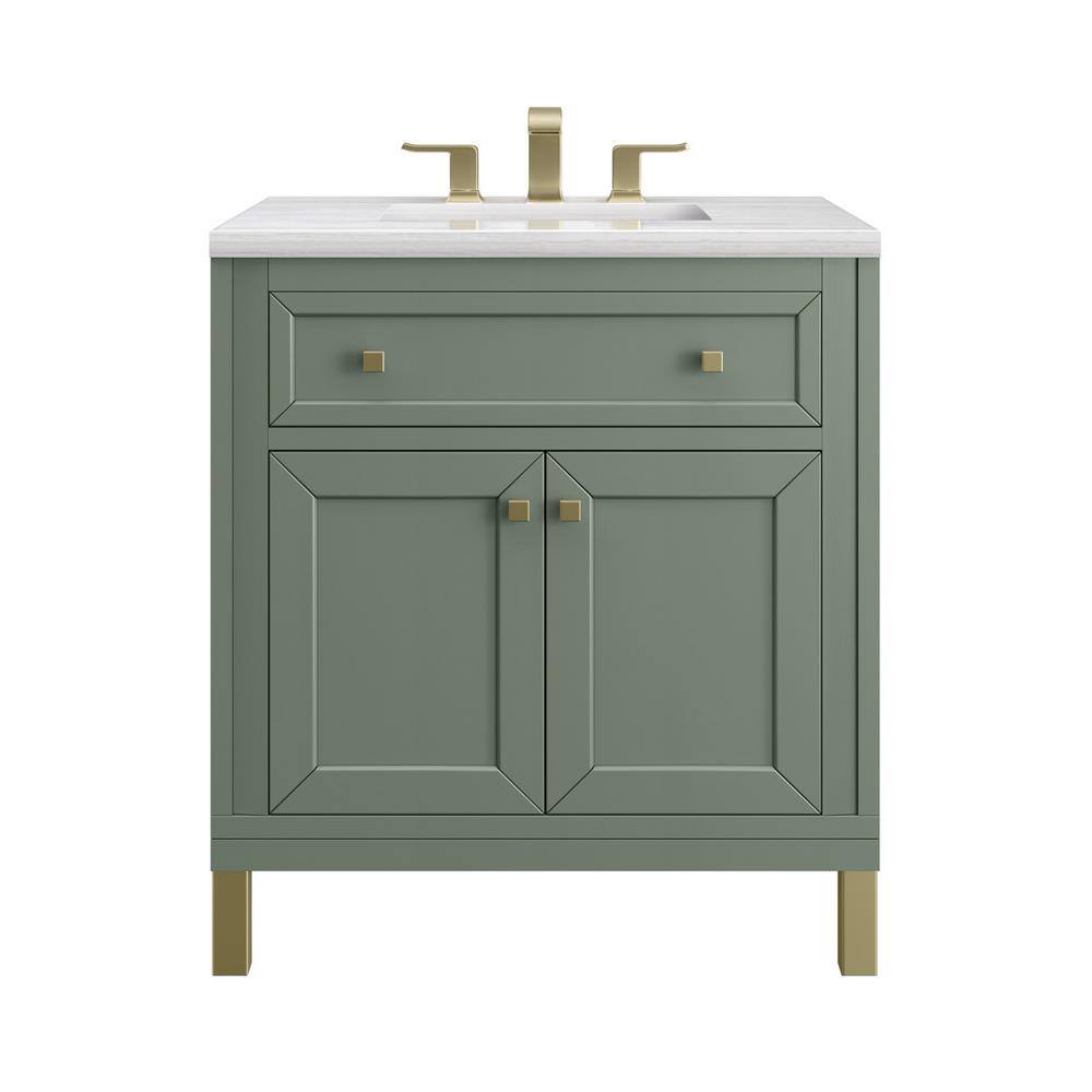 James Martin Vanities Chicago 30 in. W x 23.5 in. D x 34 in. H Bathroom Vanity in Smokey Celadon with Arctic Fall Solid Surface Top 305-V30-SC-3AF