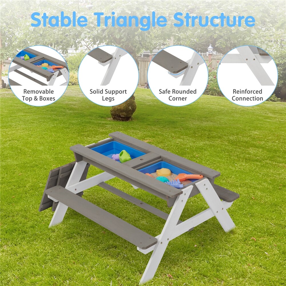 3 in 1 Kids Outdoor Picnic Table With Umbrella Convertible Sand   Wate