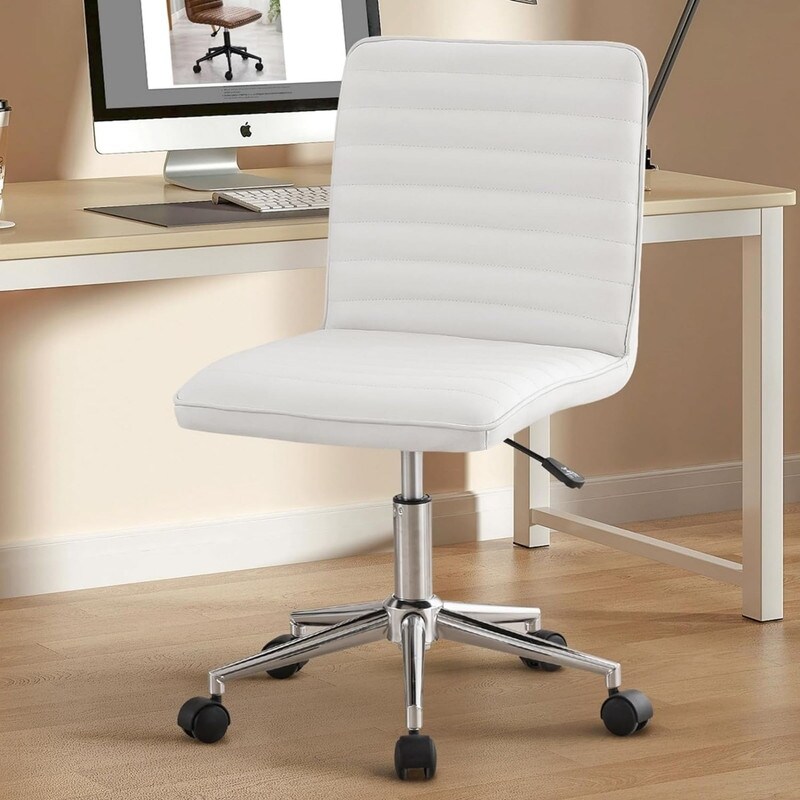 Mid Back Armless Office Desk Chair (PU White)