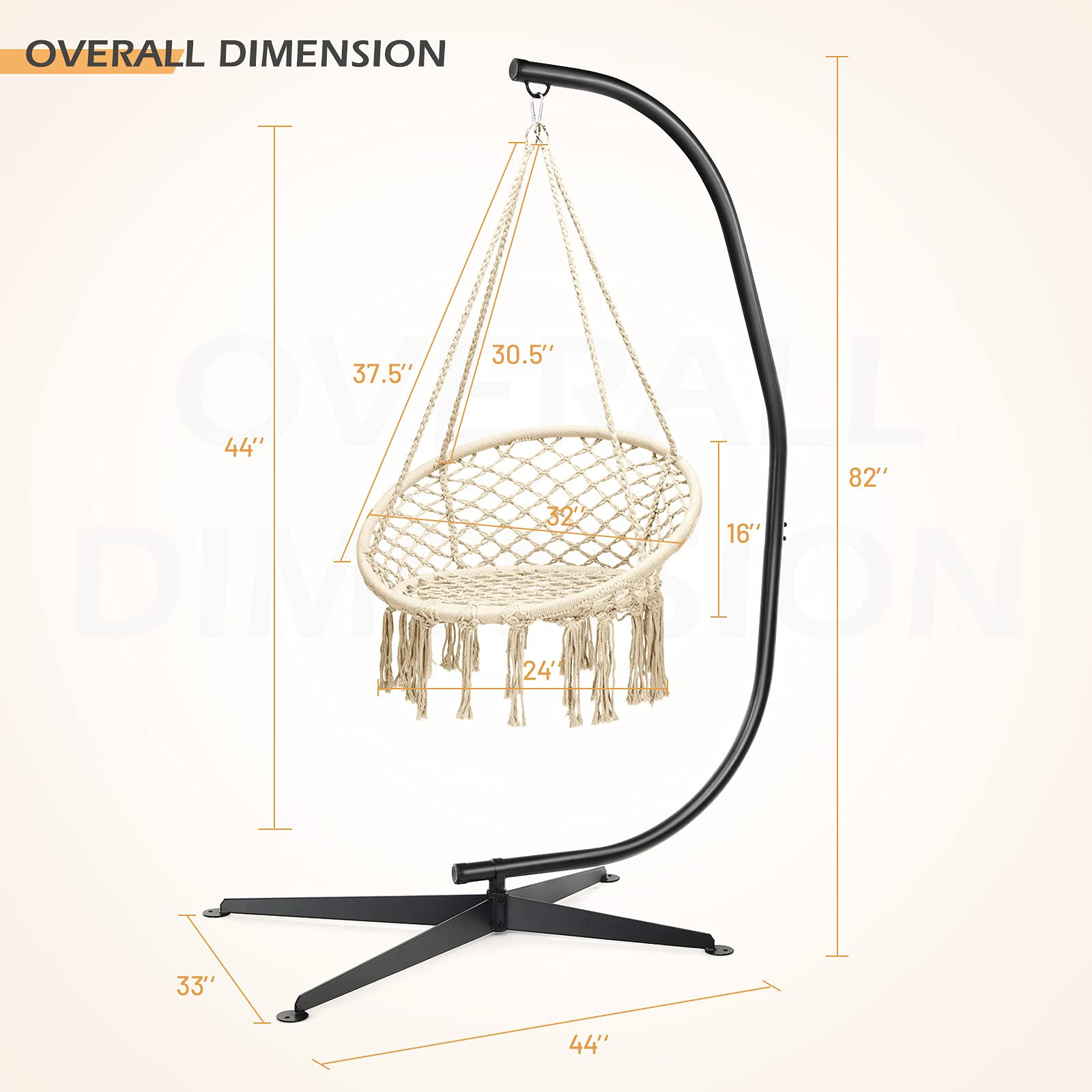 Giantex Hammock Chair with Stand, Solid Steel Heavy Duty C Stand with Macrame Hanging Chair