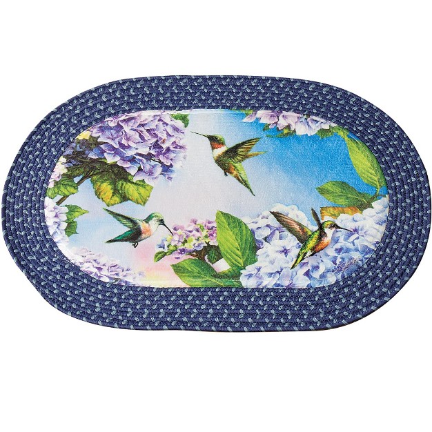 Collections Etc Hummingbirds And Hydrangeas Braided Accent Rug