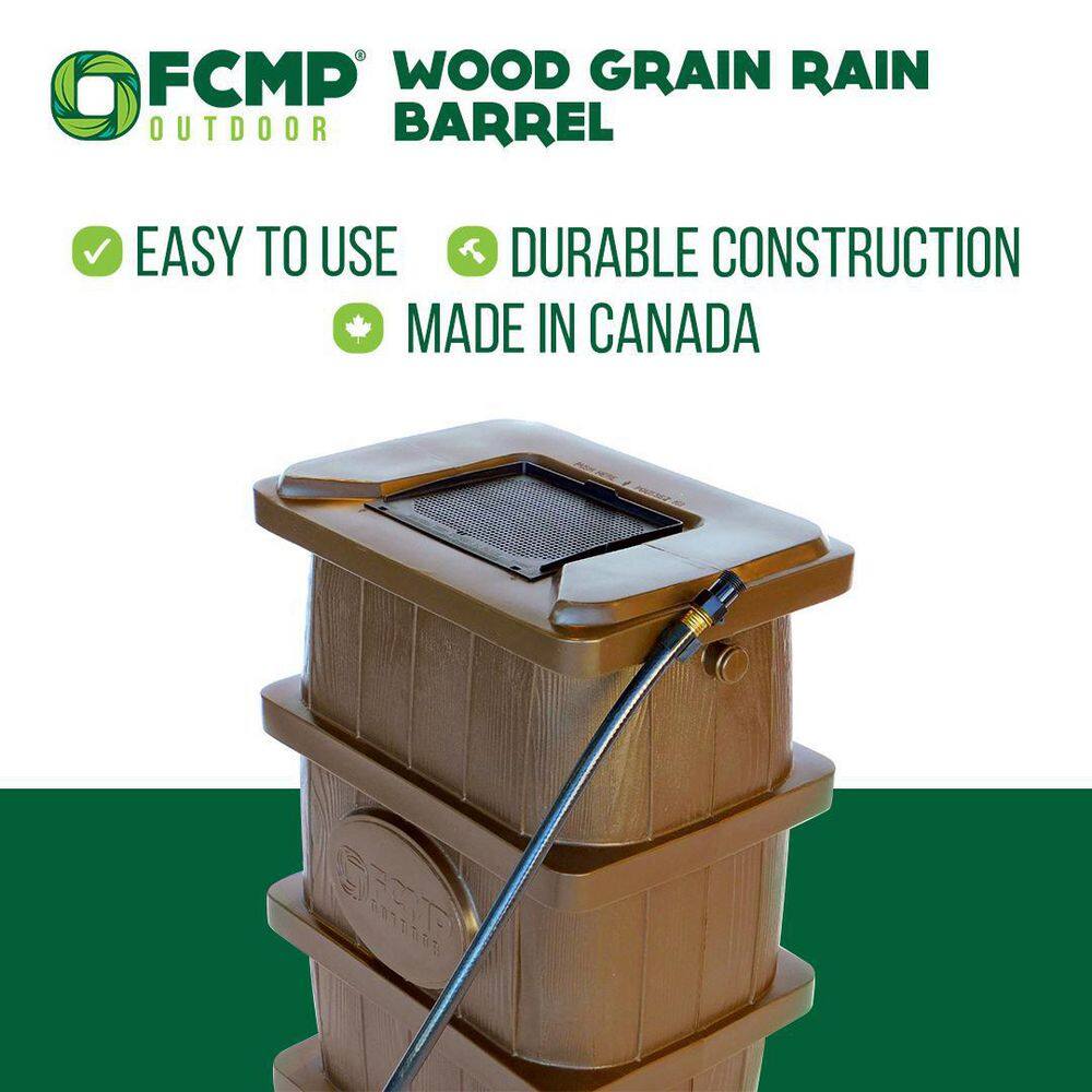 FCMP Outdoor 45 Gal. Woodgrain Rain Barrel in Brown WG4000-BRN