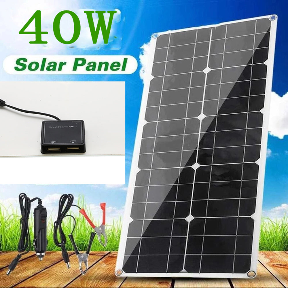 Portable Solar Panel 40W Monocrystalline Silicon Solar Charging Board Waterproof with DC/USB Output for Outdoor Camping Travel