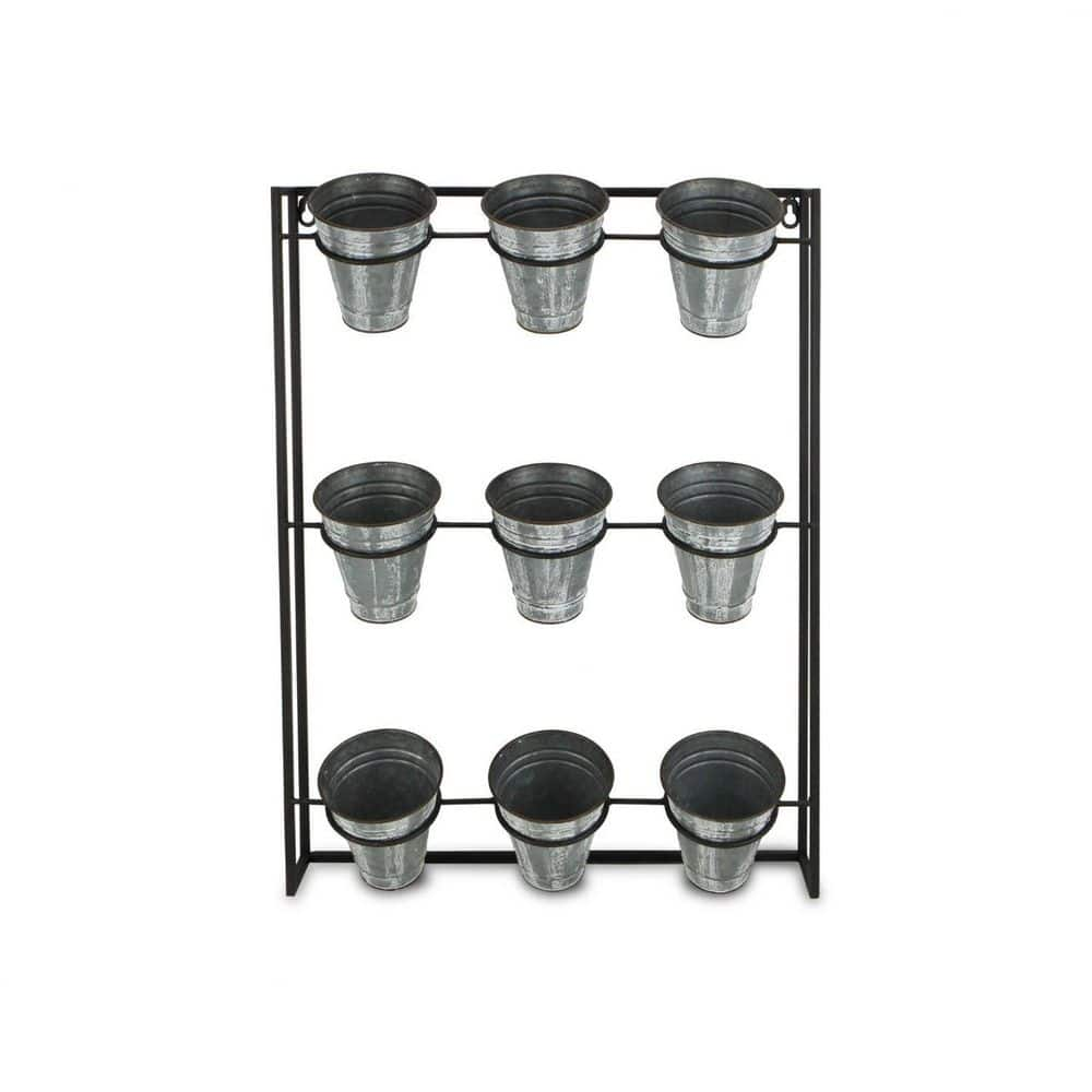 HomeRoots 9 Pot Metal Framed Wall Planter 2000399685