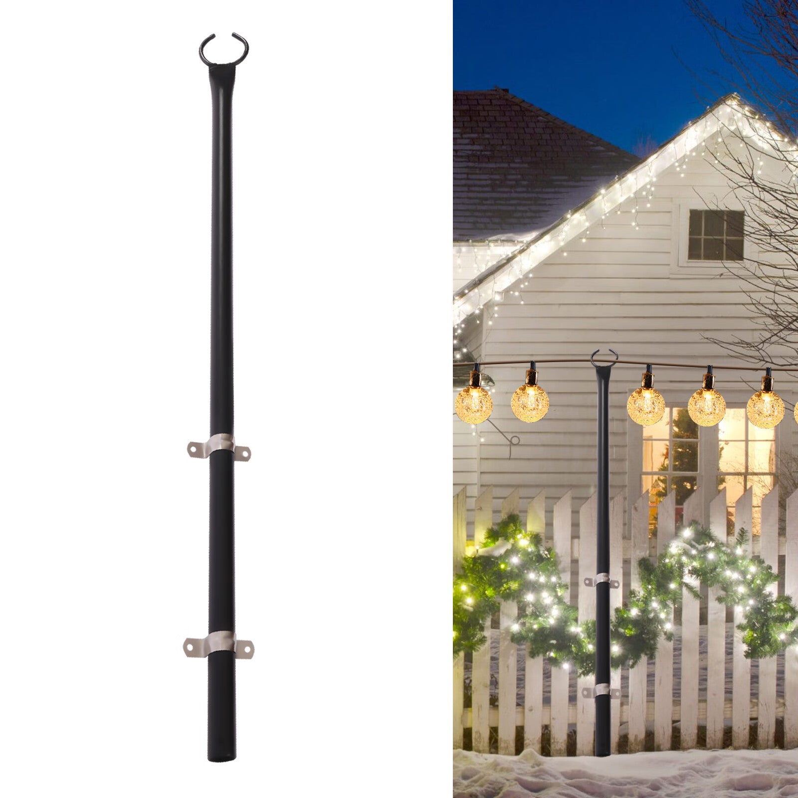 Loyalheartdy 9.1Ft Outdoor String Light Pole， Metal Lighting Post Outside Patio Stand and Hanger for Christmas Wedding Party