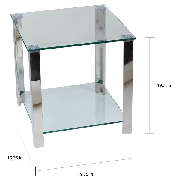 Cortesi Home Melissa Double Shelf Glass Stainless Steel Frame 20-inch Contemporary End Table