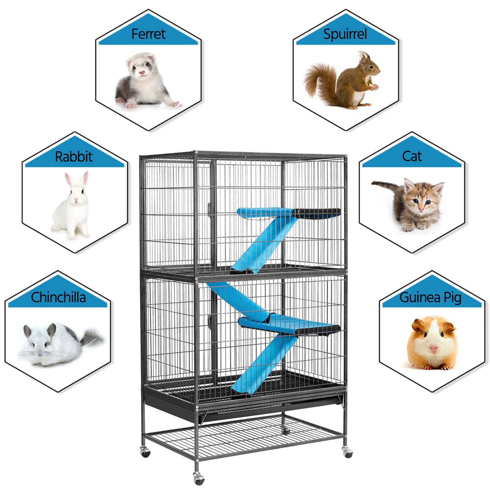 SmileMart 2-Story Rolling Metal Small Animal Cage with Removable Ramps and Platforms for Adult Rats， Ferrets， Chinchillas， Guinea Pigs