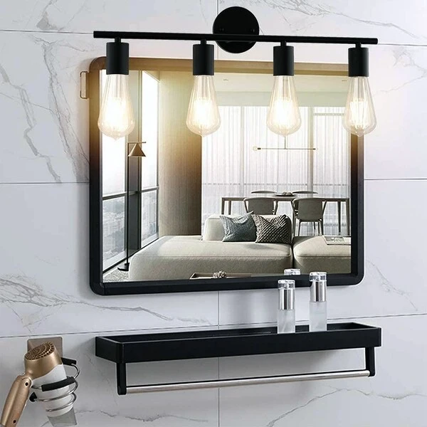 23.62 in. 4-Light Black Metal Wall Sconce Vanity Lighting without Shade - 23.62 in.