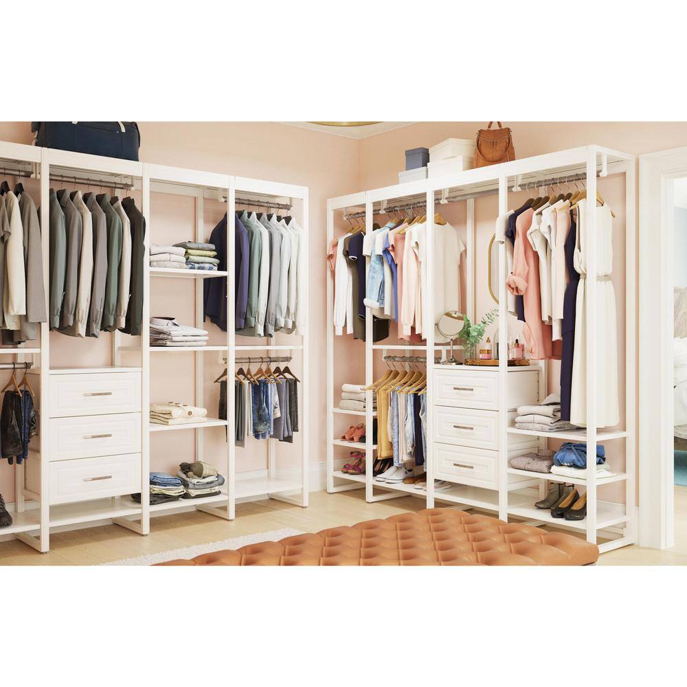 CLOSETS By LIBERTY 84 in. W White Adjustable Wood Closet System with 10-Shelves 5-Rods and 3-Drawers HS4754-RW-07