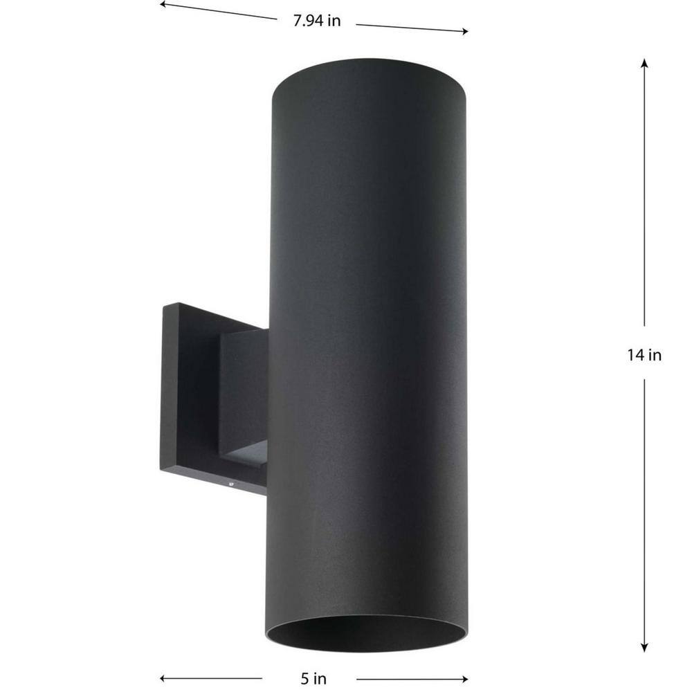 Progress Lighting Coastal 14 in. Black LED Outdoor Wall Cylinder Light Square Aluminum Modern Cylinder P560291-031-30