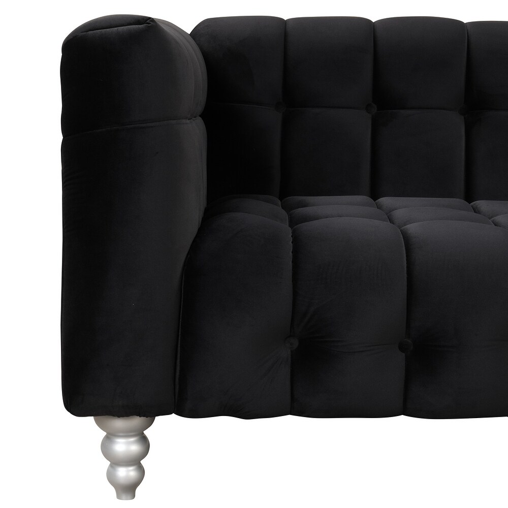 3 piece sofa set with solid wood legs  buttoned tufted backrest  Dutch fleece upholstered sofa set including three seater sofa