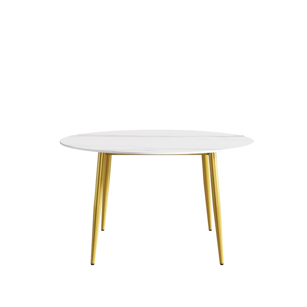 53'' Modern Sintered Stone Round Dining Table with Carbon Steel Legs