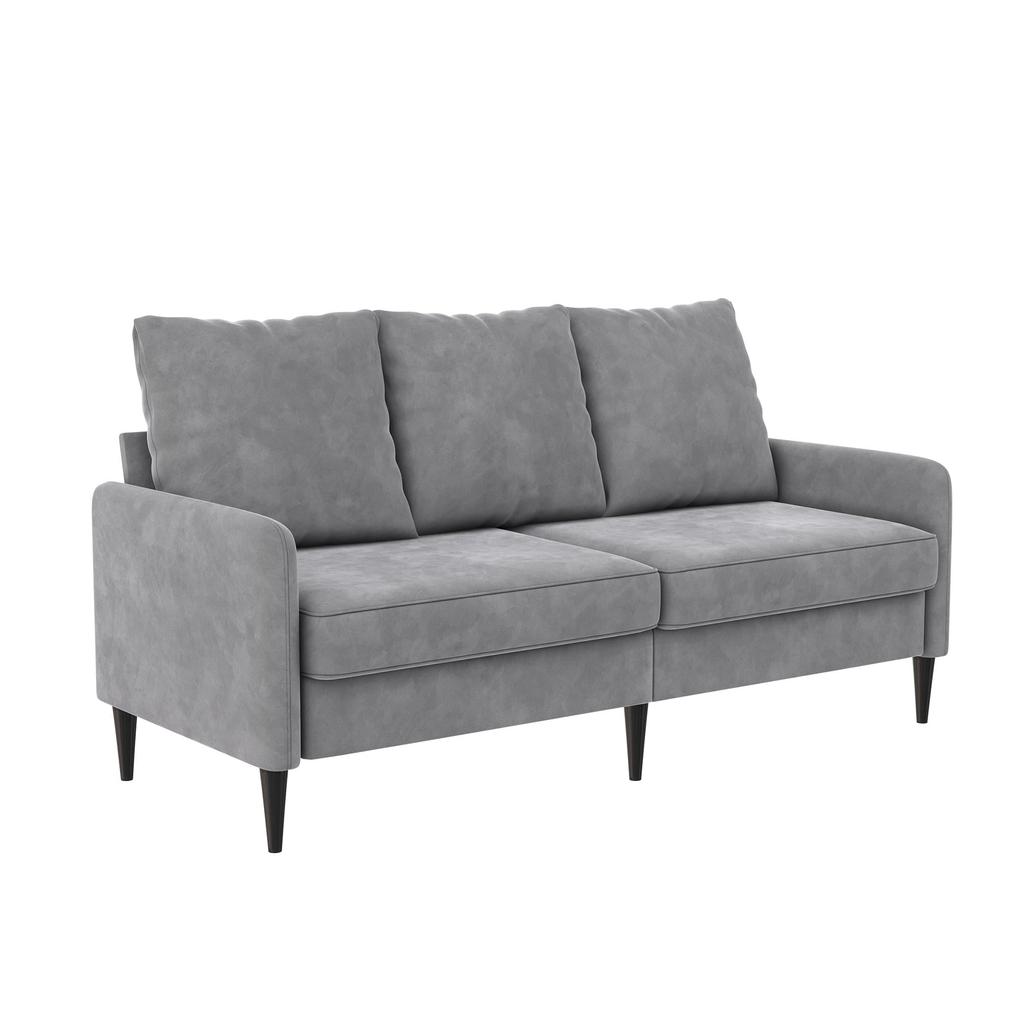 RealRooms Cassia Pillowback 3-Seater Velvet Sofa, Detachable Pillow, Light Gray