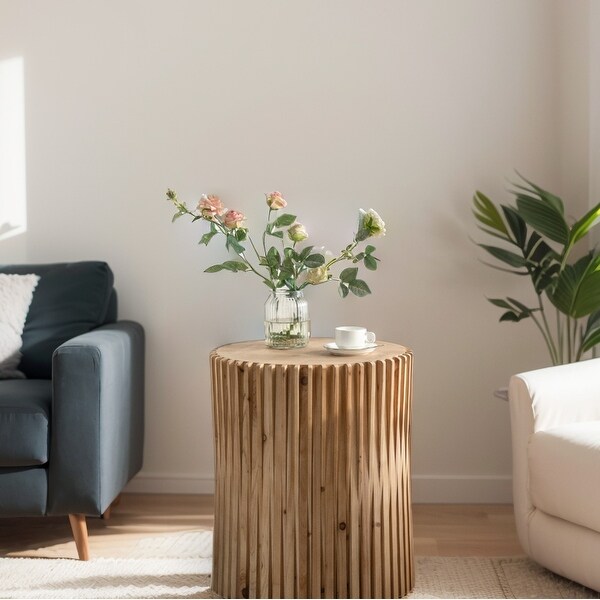 Retro Fashion Style Cylindrical Coffee Table with Vertical Texture Relief Design