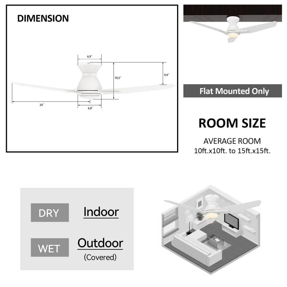 CARRO Tilbury 48 in Integrated LED IndoorOutdoor White Smart Ceiling Fan with Light and Remote Works with AlexaGoogle Home