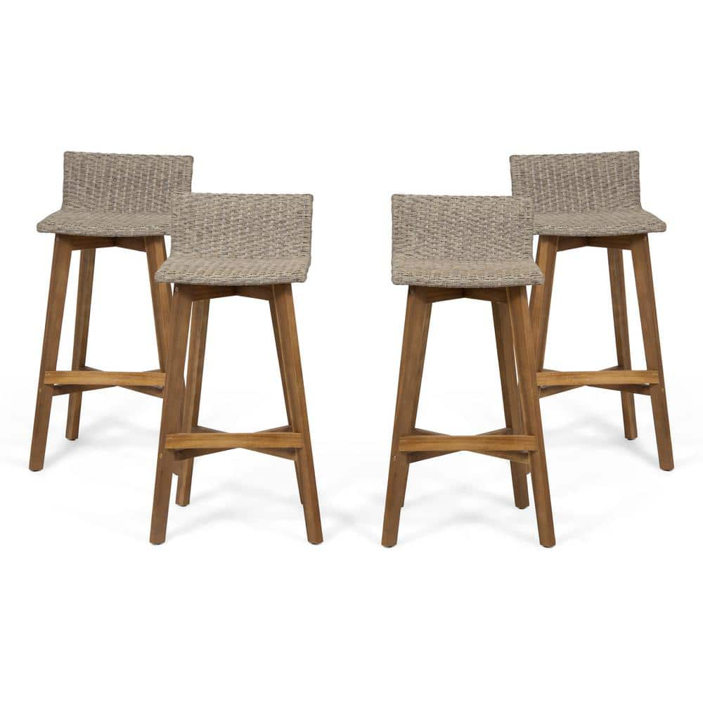 Noble House La Brea Teak Brown Wood Outdoor Bar Stool (4-Pack) 69035