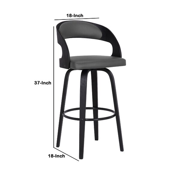 Counter Height Wooden Bar Stool with Cutout Padded Backrest， Black and Gray