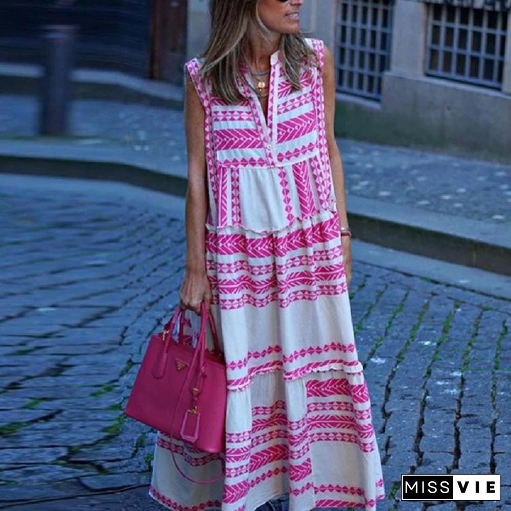 Bohemian V-Neck Sleeveless Maxi Dress