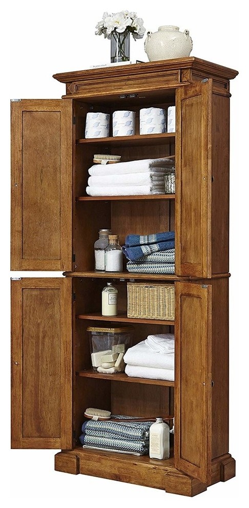 Classic Pantry Storage Cabinet  Solid Wood Frame With Diamond Carving Details   Traditional   Accent Chests And Cabinets   by Decor Love  Houzz